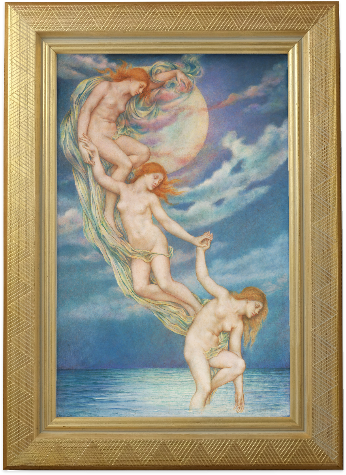 Moonbeams Dipping into the Sea by Evelyn De Morgan shown in its frame