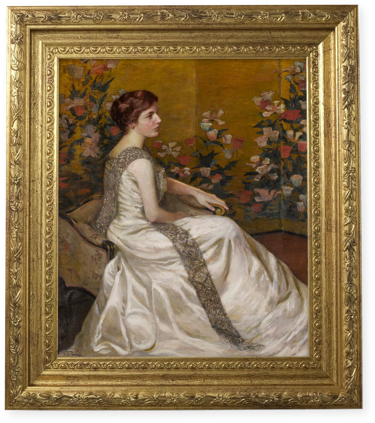 The Gold Screen by Lilla Cabot Perry shown in its frame