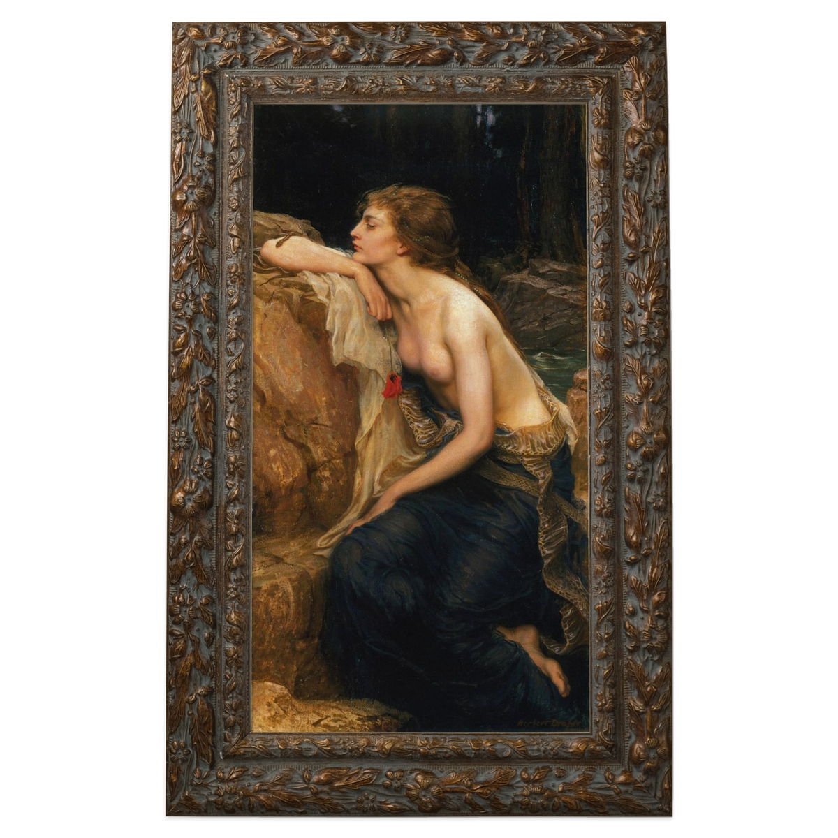 Lamia by Herbert James Draper shown in its frame