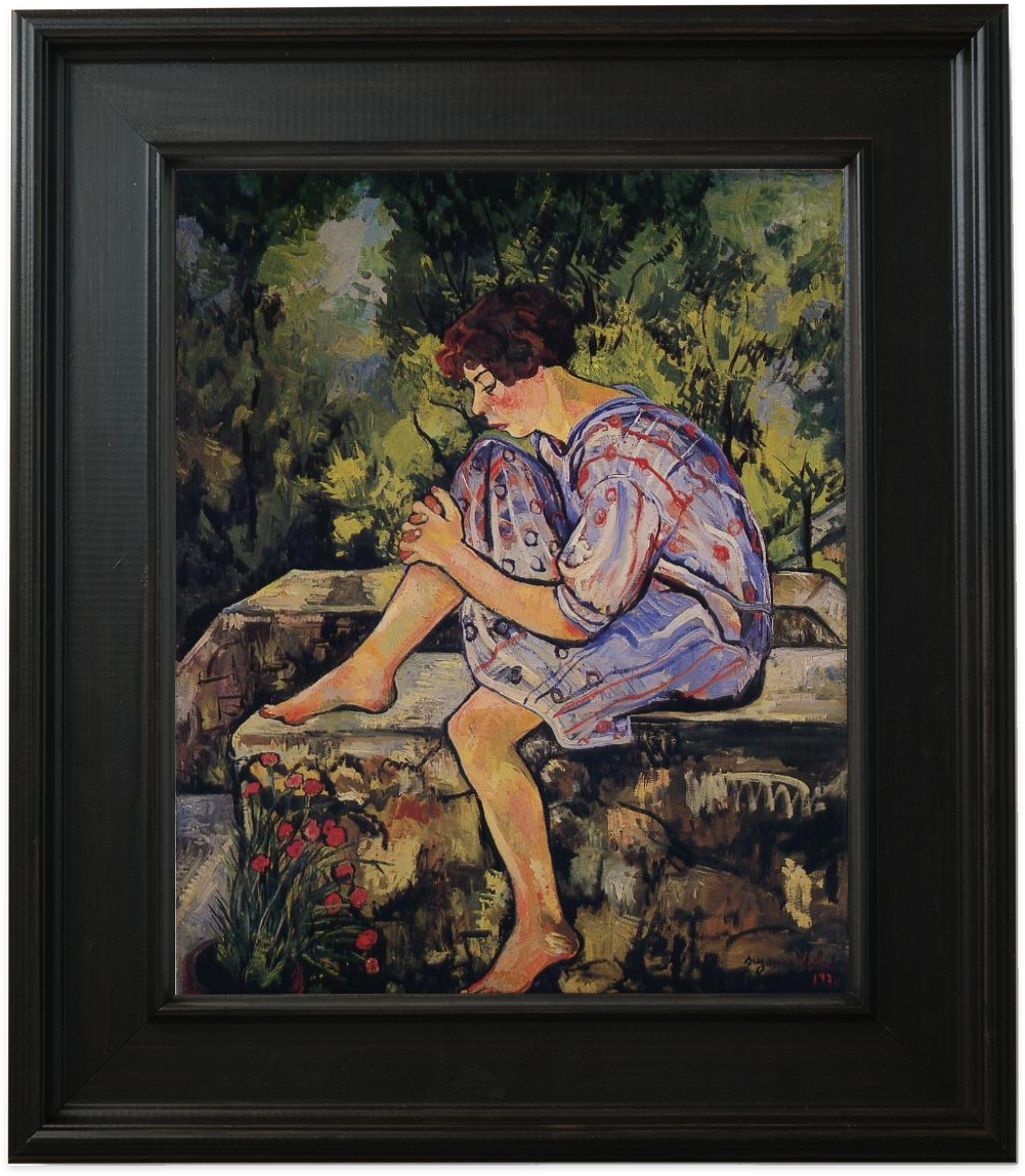 Girl on a Small Wall by Suzanne Valadon shown in its frame