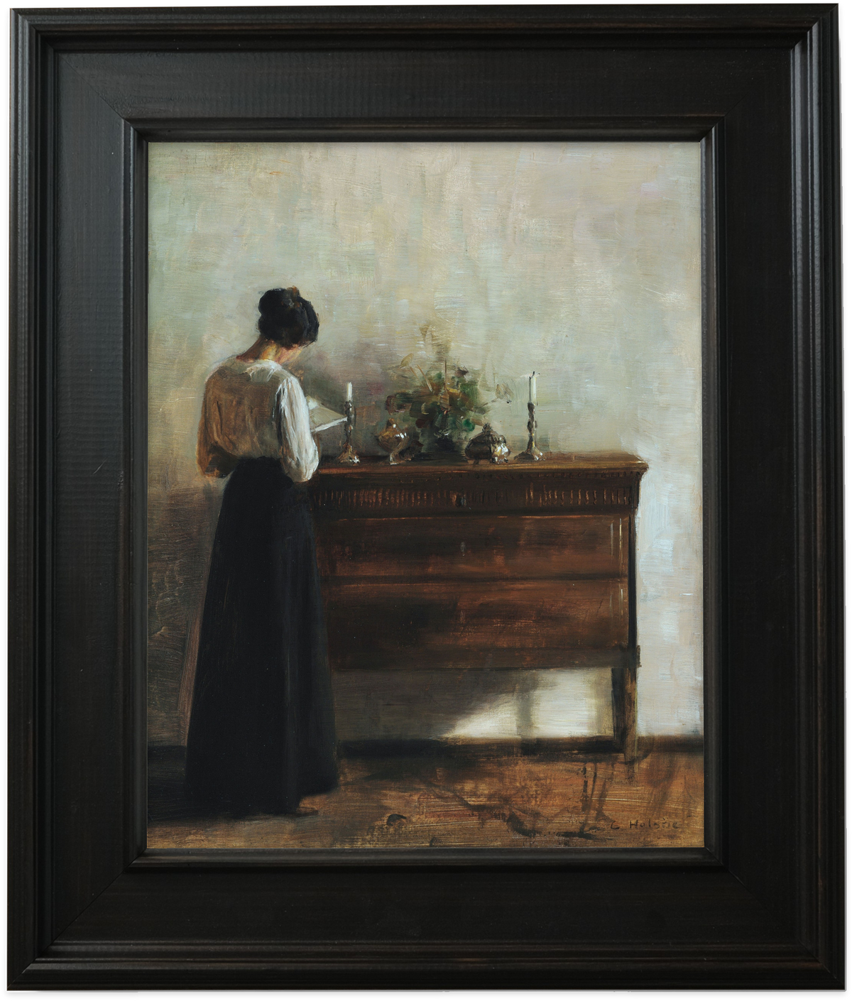 The Artist’s Wife Reading by Carl Holsøe - framed canvas reproduction