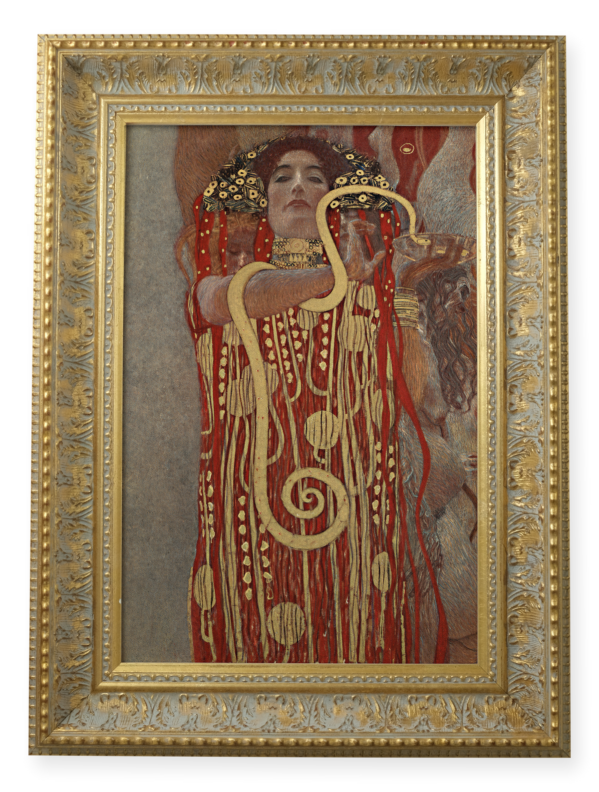 Hygieia by Gustav Klimt shown in its frame
