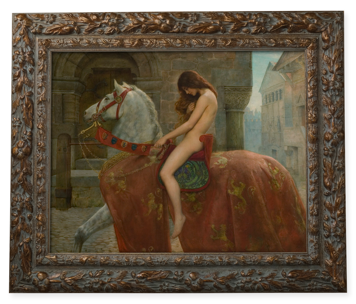 Godiva by John Collier shown in its frame