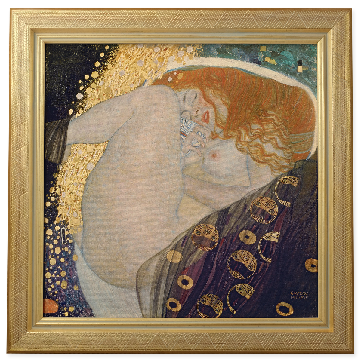 Danaë by Gustav Klimt shown in its frame