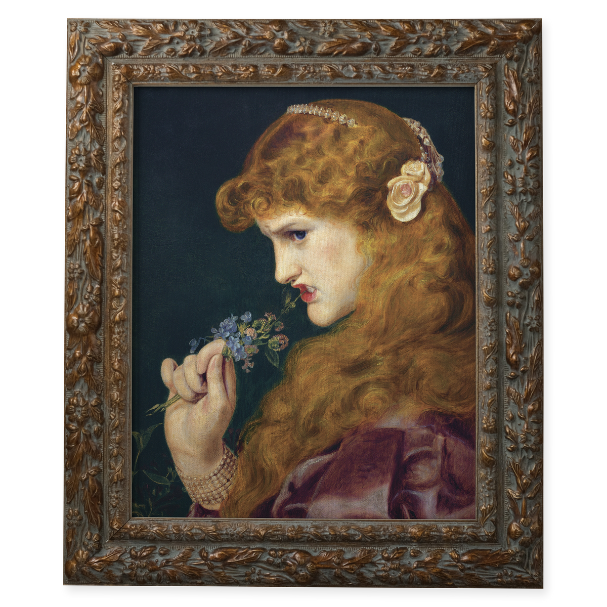 Love’s Shadow by Frederick Sandys shown in its frame