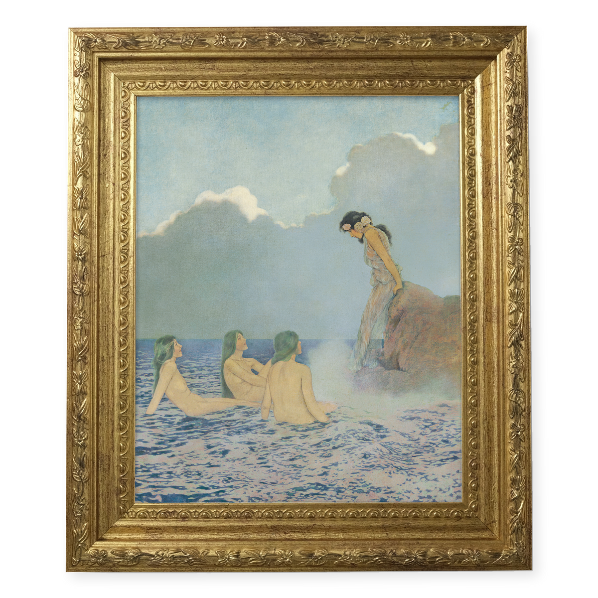 Proserpina and the Sea Nymphs by Maxfield Parrish shown in its frame