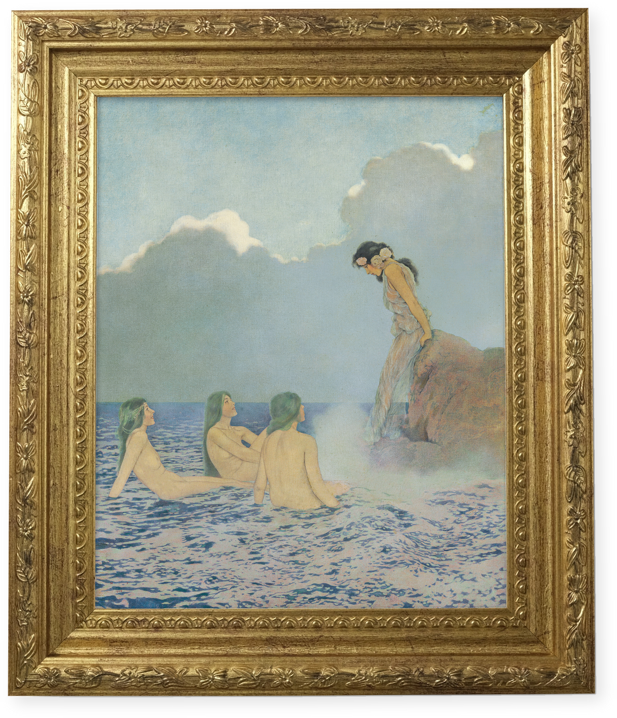 Proserpina and the Sea Nymphs by Maxfield Parrish shown in its frame
