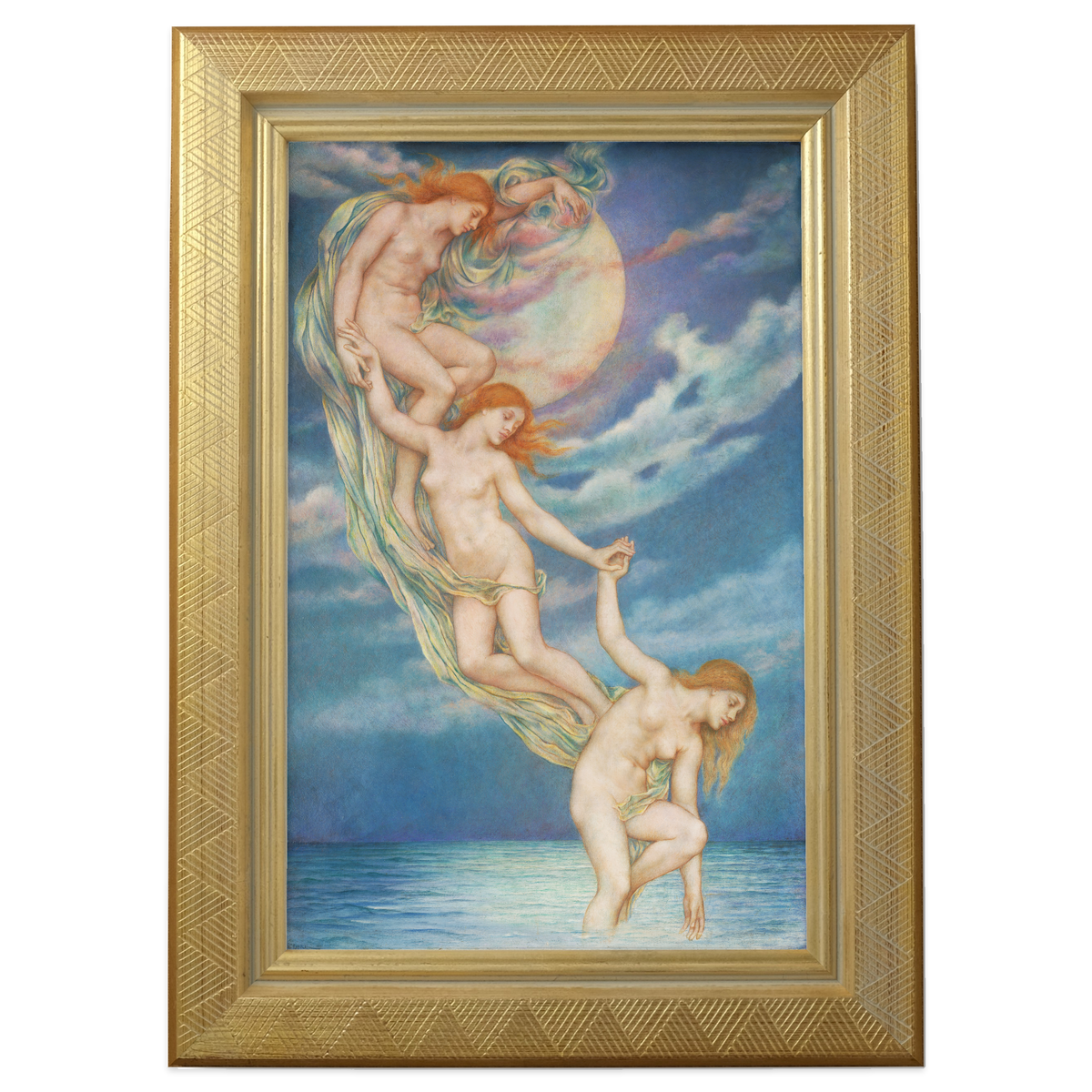Moonbeams Dipping into the Sea by Evelyn De Morgan shown in its frame