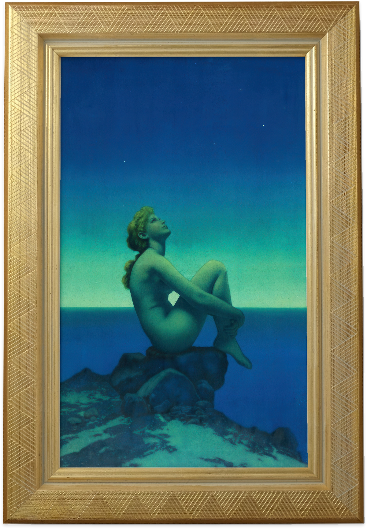 Stars by Maxfield Parrish shown in its frame