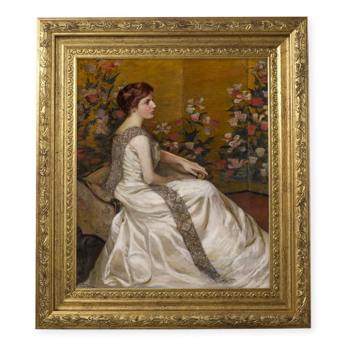 The Gold Screen by Lilla Cabot Perry shown in its frame