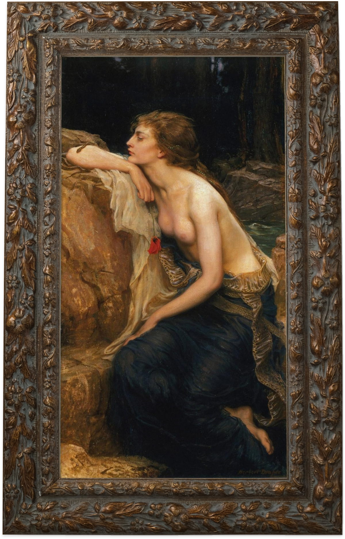 Lamia by Herbert James Draper shown in its frame