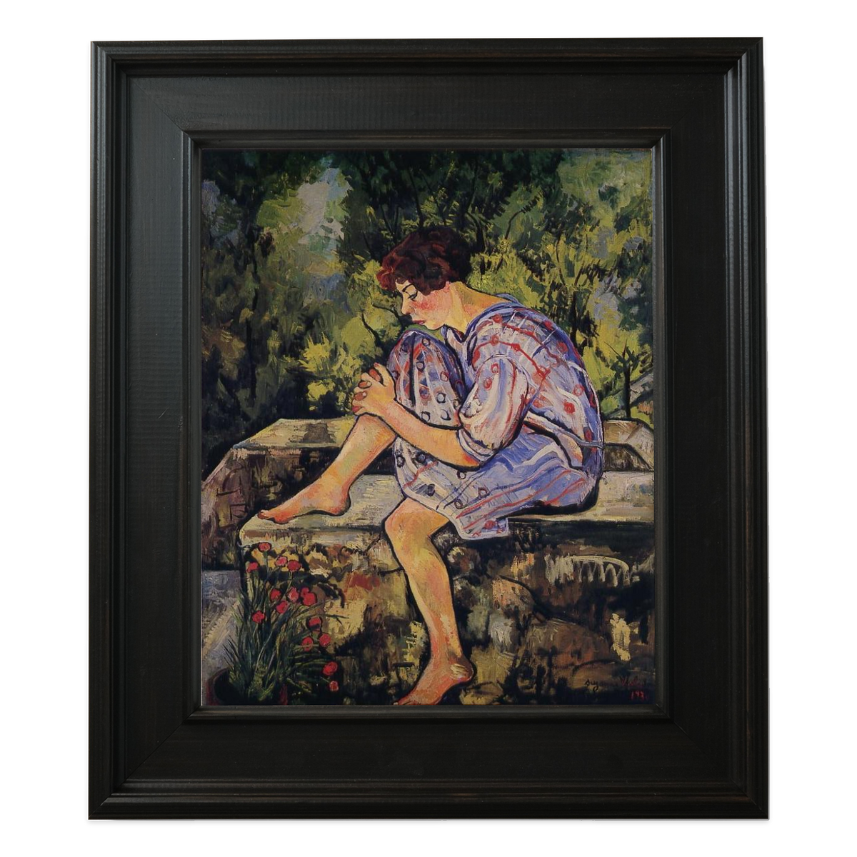 Girl on a Small Wall by Suzanne Valadon shown in its frame