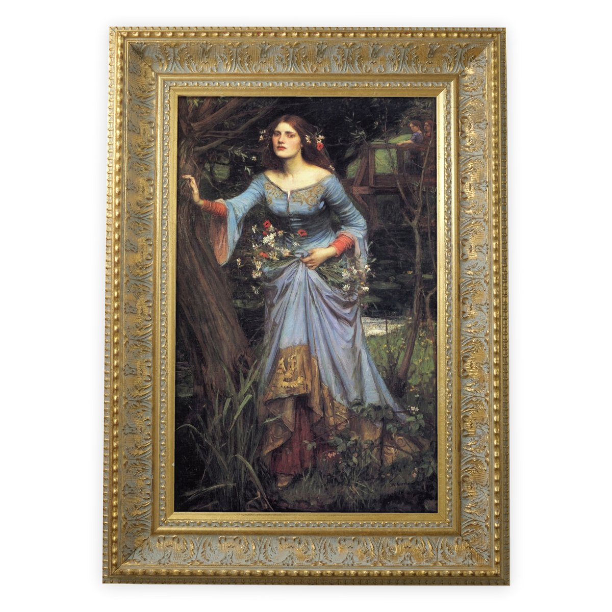 Ophelia with Garlands by John William Waterhouse shown in its frame