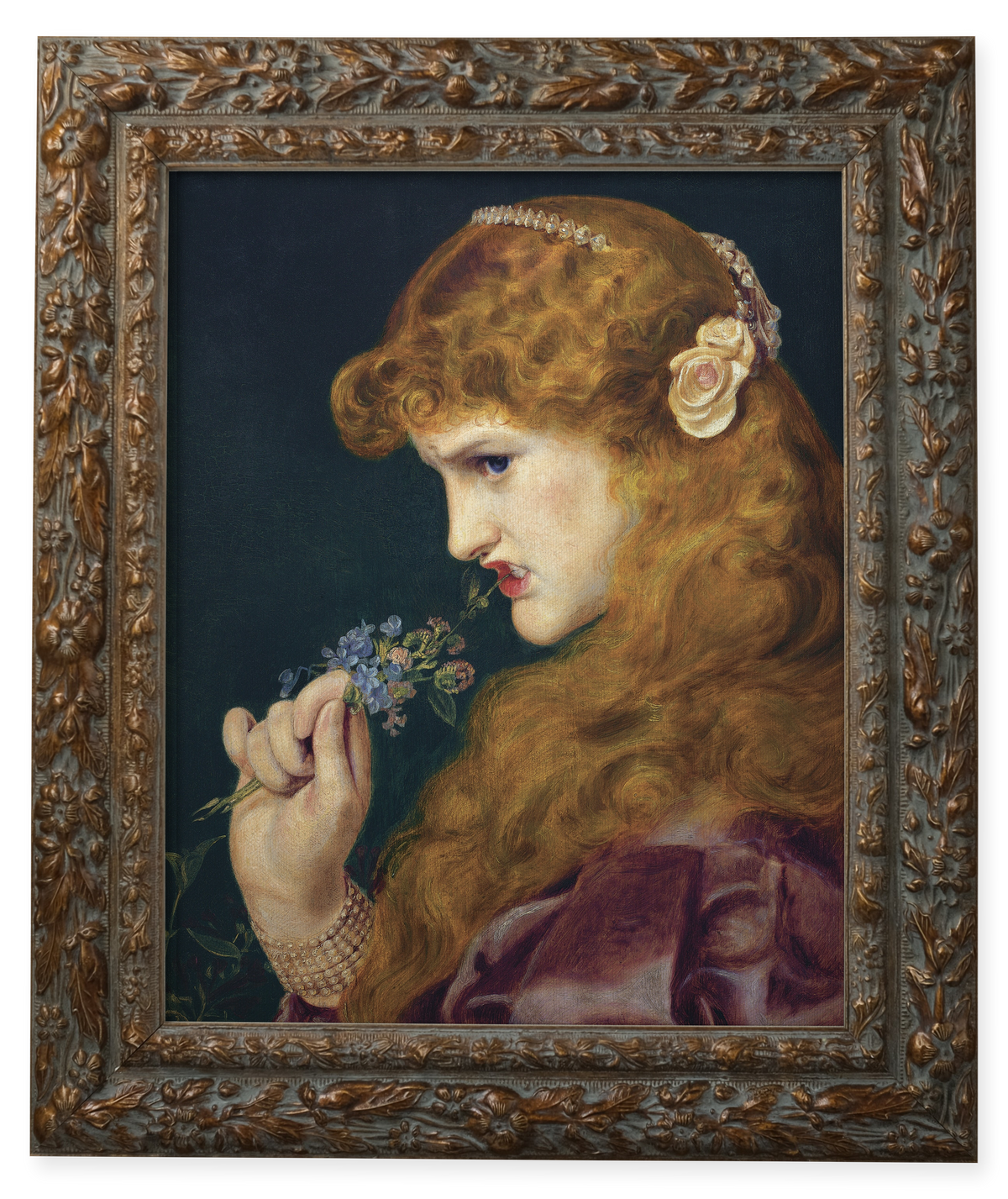 Love’s Shadow by Frederick Sandys shown in its frame
