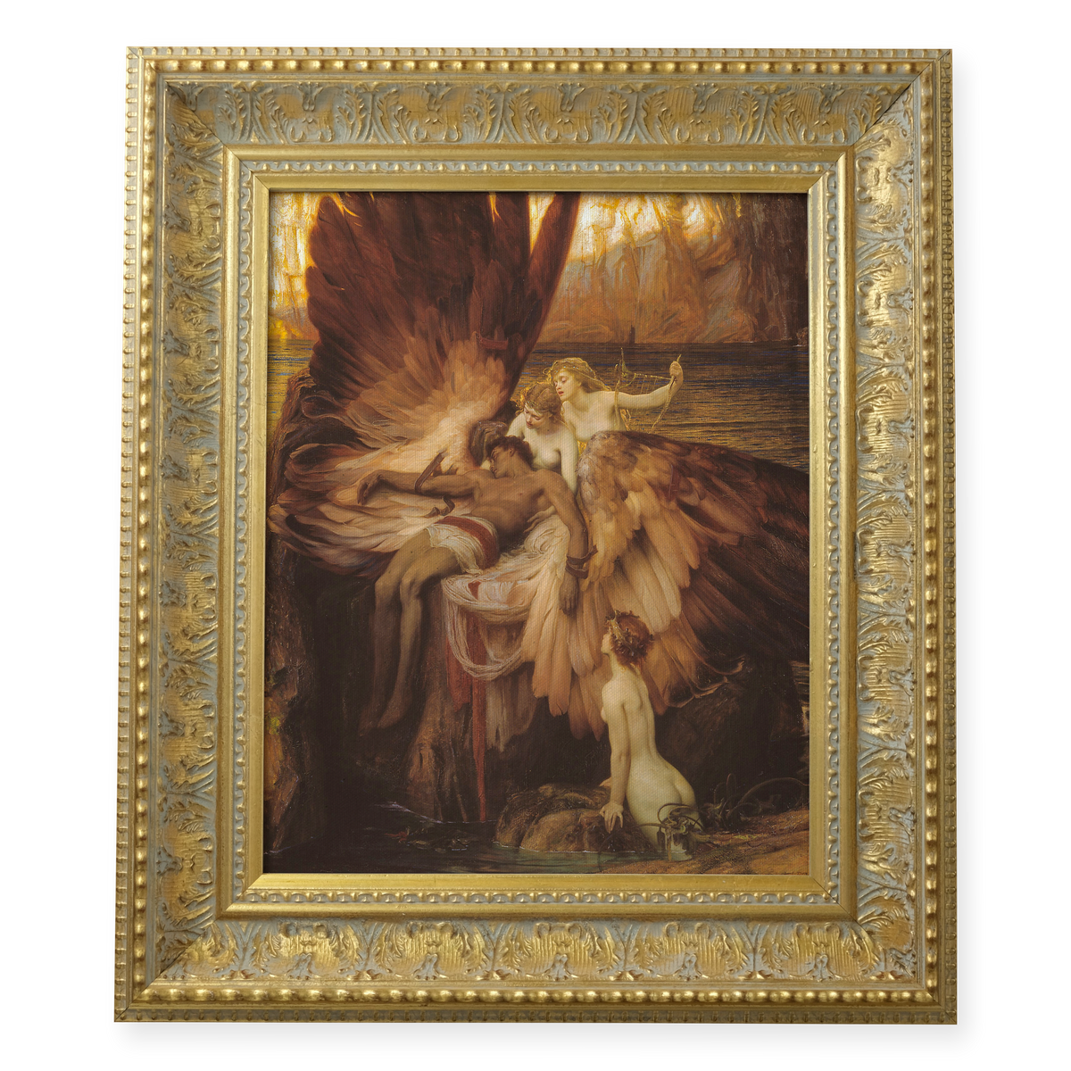 The Lament for Icarus by Herbert James Draper shown in its frame