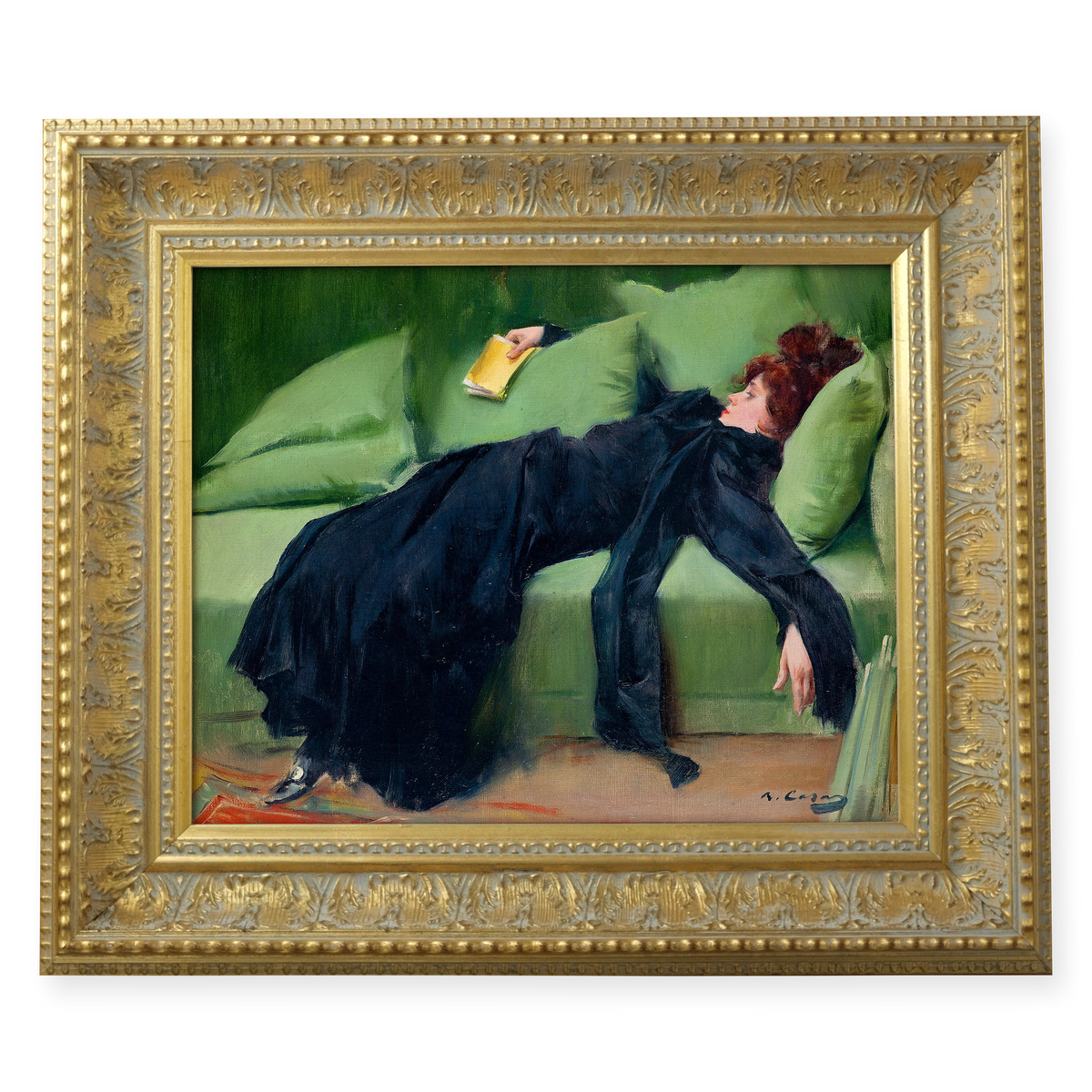 Decadent Young Woman by Ramon Casas shown in its frame